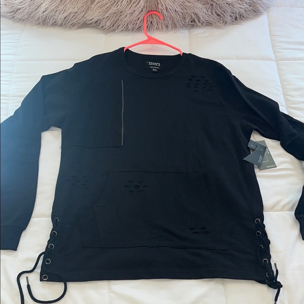 7even Souls cotton sweater Black Sweater size XL full of details unisex NWT